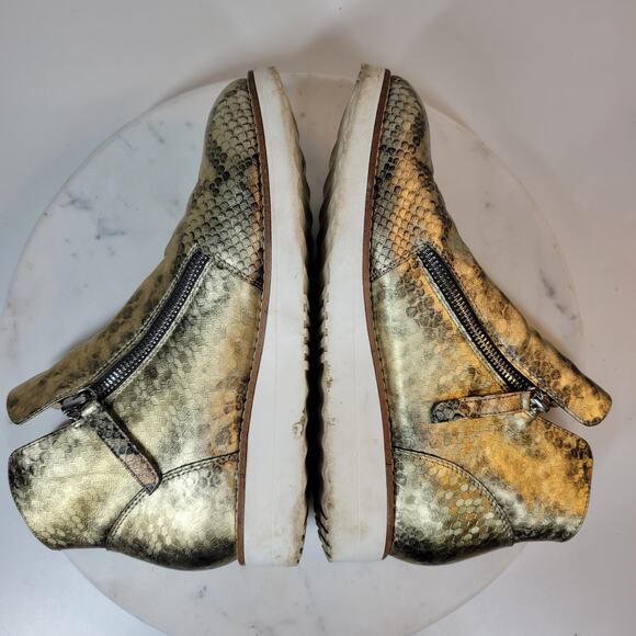 SILENT D Anthro OHMY Booties EU 38 US 7.5 Gold Leather Snakeskin Zipper Ankle - Picture 13 of 14